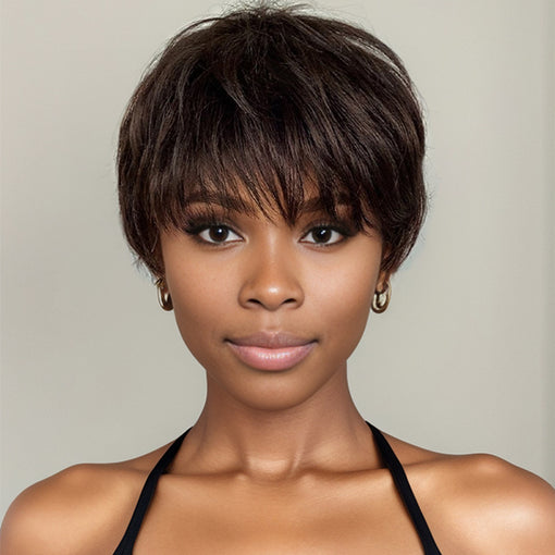 Short Pixie Hairstyle 6 Inches Silky Straight Natural Black Remy Human Hair Full Lace Wigs [IFHSS6081]