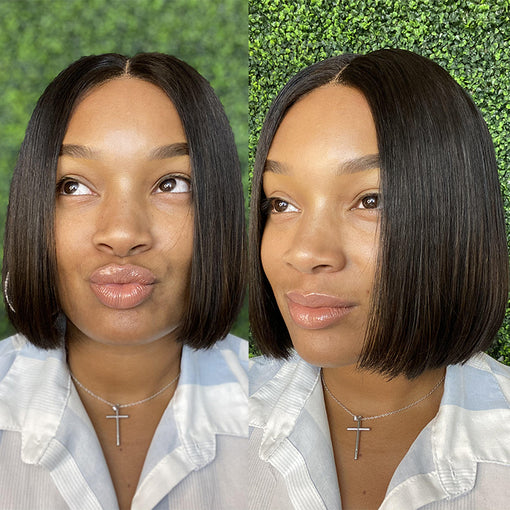 Short Bob Hairstyle 8 Inches Silky Straight Natural Black Remy Human Hair Full Lace Wigs [IFHSS6083]