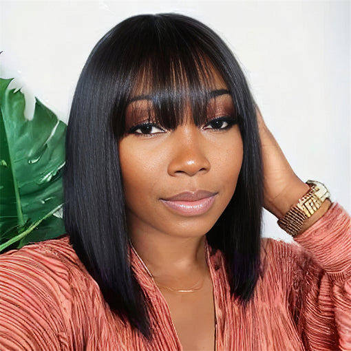 Short Bob Hairstyle 12 Inches Silky Straight Natural Black Remy Human Hair Full Lace Wigs [IFHSS6089]