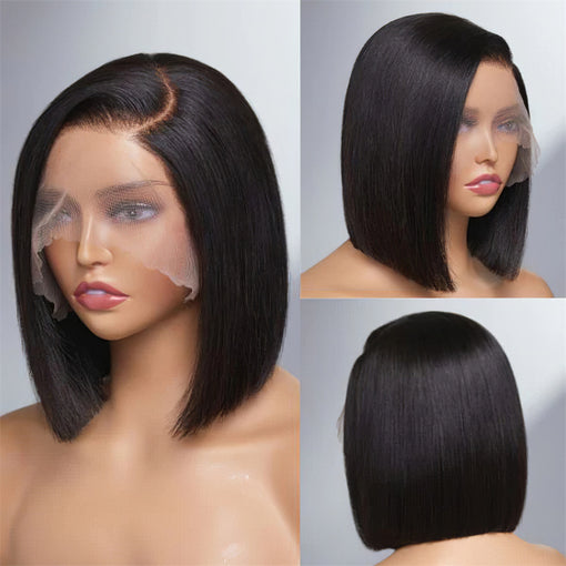 Short Bob Hairstyle 12 Inches Silky Straight Natural Black Remy Human Hair Full Lace Wigs [IFHSS6090]