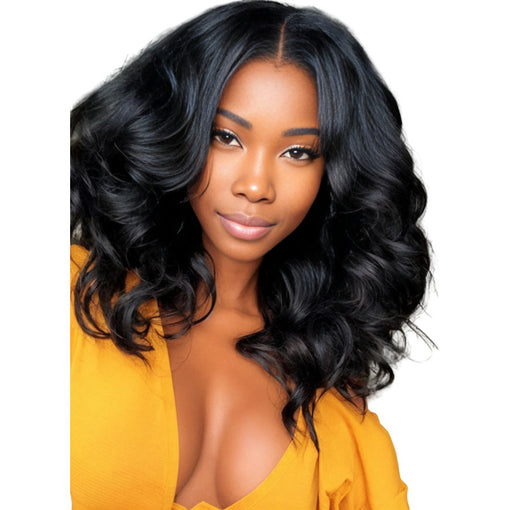 16 Inches Body Wave Natural Black Remy Human Hair Lace Front Wigs [ILHBW6104]