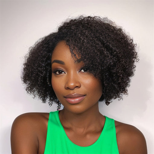 Short Bob Hairstyle 12 Inches Curly Natural Black Remy Human Hair Lace Front Wigs [ILHCY6109]