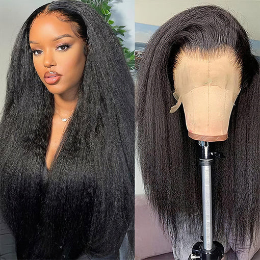 20 Inches Kinky Straight Natural Black Remy Human Hair 360 Lace Wigs [I3HKS6119]