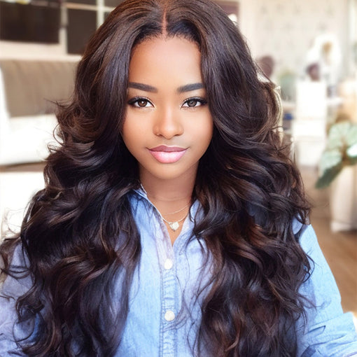 22 Inches Body Wave Natural Black Remy Human Hair Lace Front Wigs [ILHBW6130]