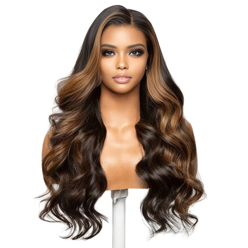 26 Inches Body Wave Mixed Brown Remy Human Hair Lace Front Wigs [ILHBW6137]