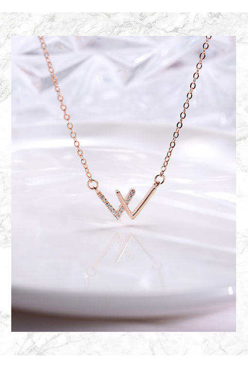 W Letter Double V-shaped Pendant Personality Creative Silver Necklace [INLA104]